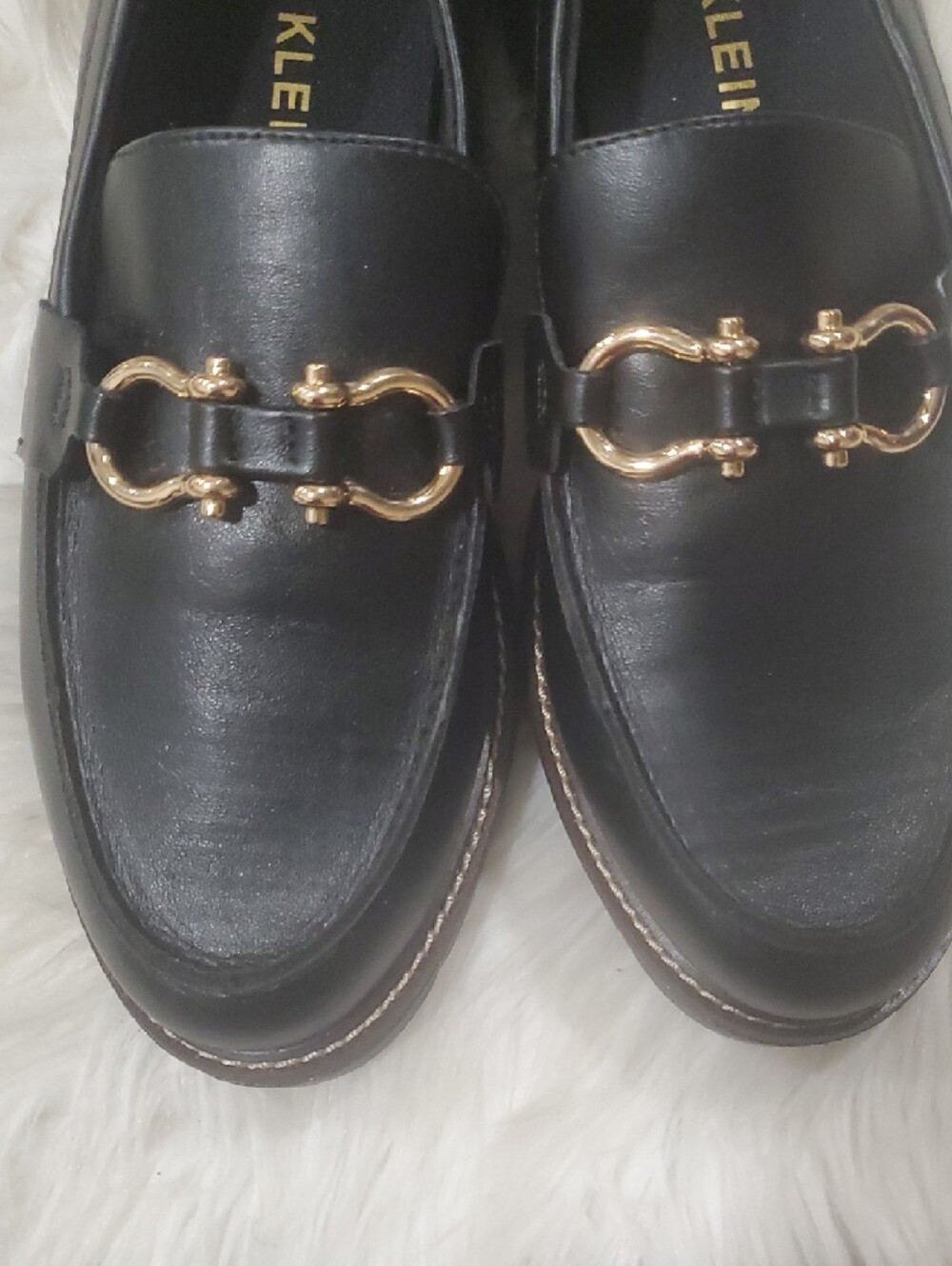 Anne Klein Black Vegan Leather Loafers with Gold Horsebit Accent - Picture 3 of 14